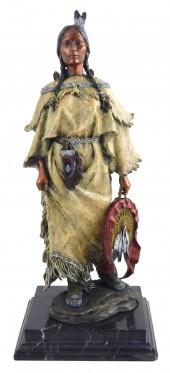 PAINTED BRONZE OF A NATIVE AME