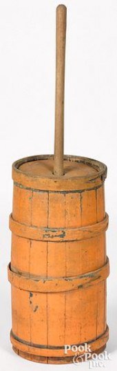 PAINTED BUTTER CHURN, 19TH C.P