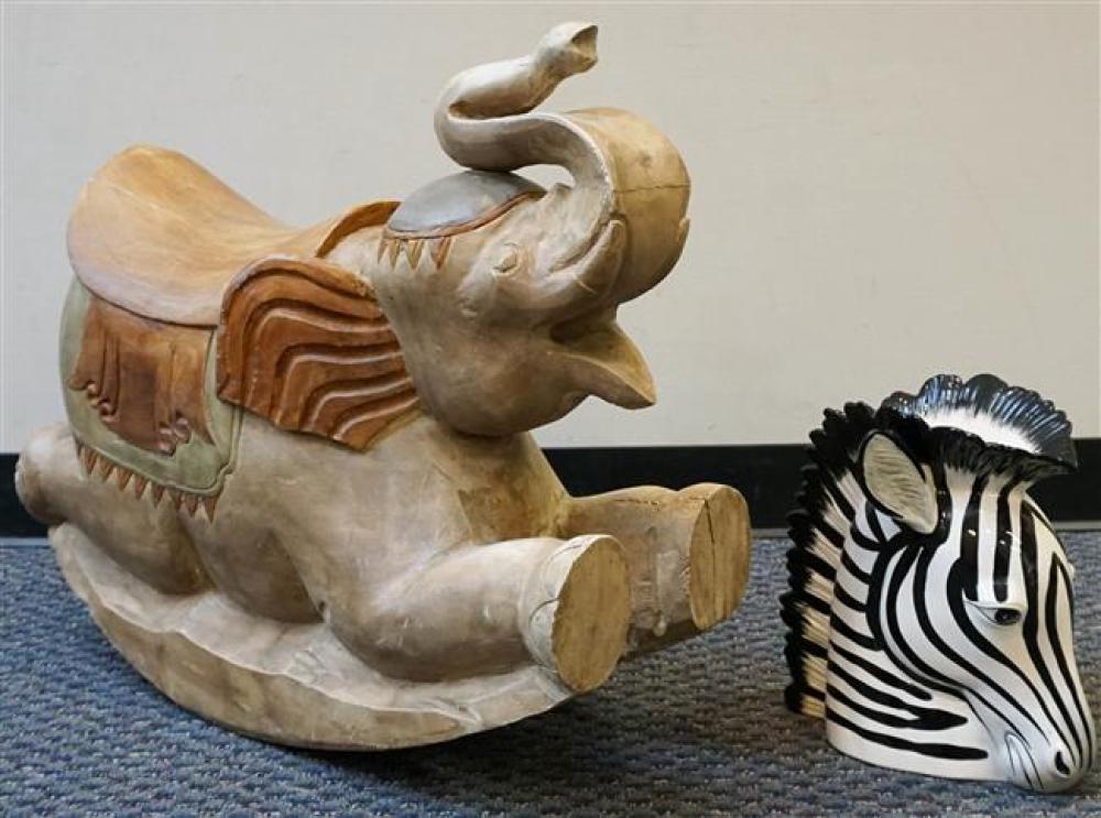 PAINTED CARVED WOOD ELEPHANT-FORM