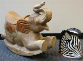PAINTED CARVED WOOD ELEPHANT-F