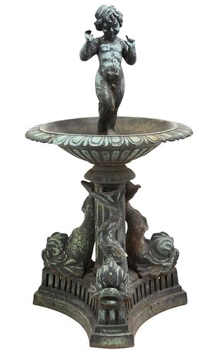 PAINTED CAST IRON CHERUB &AMP;