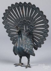 PAINTED CAST IRON PEACOCK, EAR