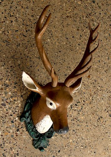 PAINTED CAST IRON WALL MOUNTED DEER