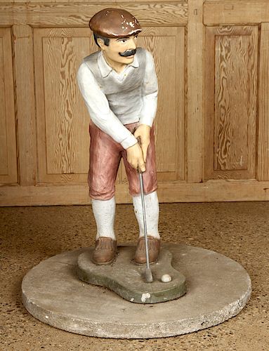PAINTED CAST S TONE GOLFER FIGURE