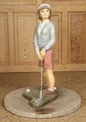 PAINTED CAST STONE GOLFER FIGU
