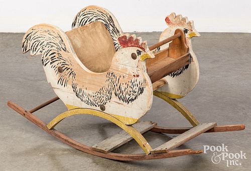 PAINTED CHICKEN CHILD'S ROCKER,