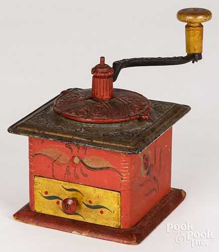 PAINTED COFFEE MILL, LATE 19TH