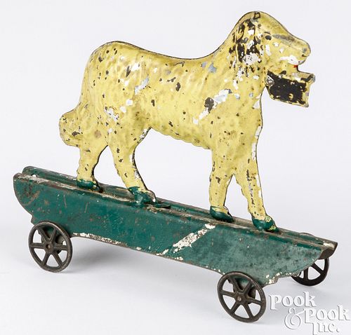 PAINTED EARLY AMERICAN TIN DOG PULL