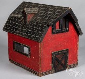PAINTED FOLK ART TOY BARN, EAR
