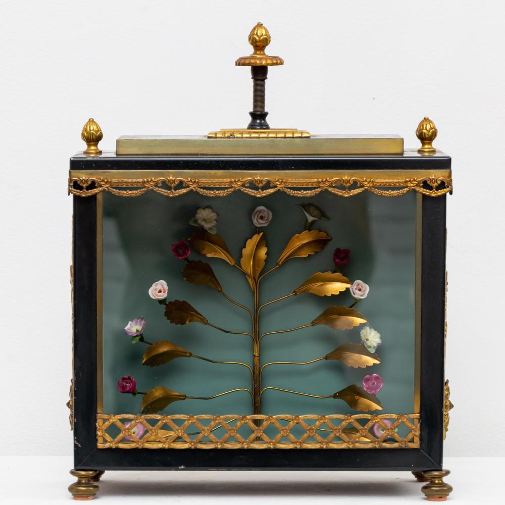 PAINTED, GILT METAL AND GLASS LIGHT