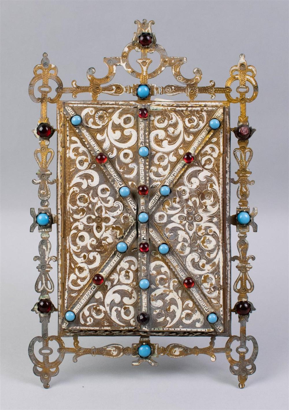 PAINTED GILT METAL EASEL FRAME WITH