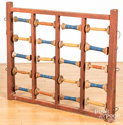 PAINTED HANGING SPOOL RACK, LATE