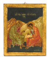 PAINTED ICON ON PANEL, GREEK,