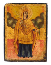 PAINTED ICON ON PANEL, GREEK,