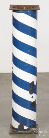 PAINTED IRON BARBER POLE, EARL