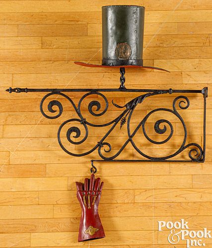 PAINTED IRON TOP HAT AND GLOVE