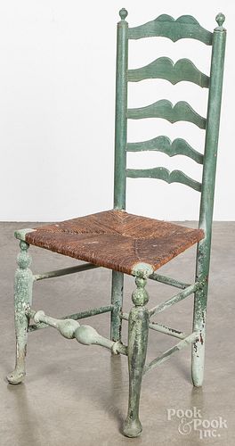 PAINTED LADDERBACK SIDE CHAIR, 18TH