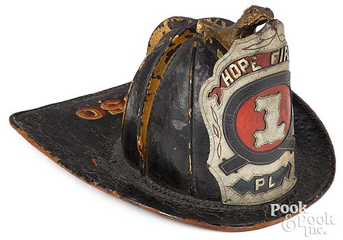 PAINTED LEATHER FIRE HELMET,