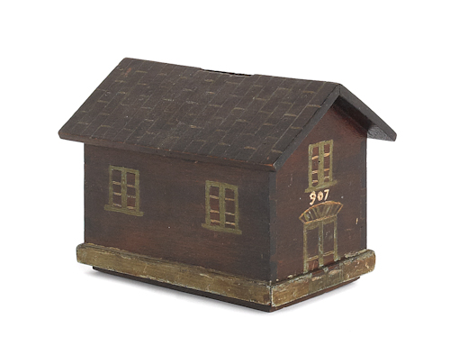 Painted mahogany house form bank