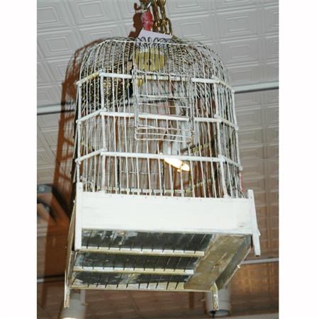 Painted Metal and Wood Bird Cage