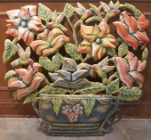 PAINTED METAL 'BIRDS AND PLANT