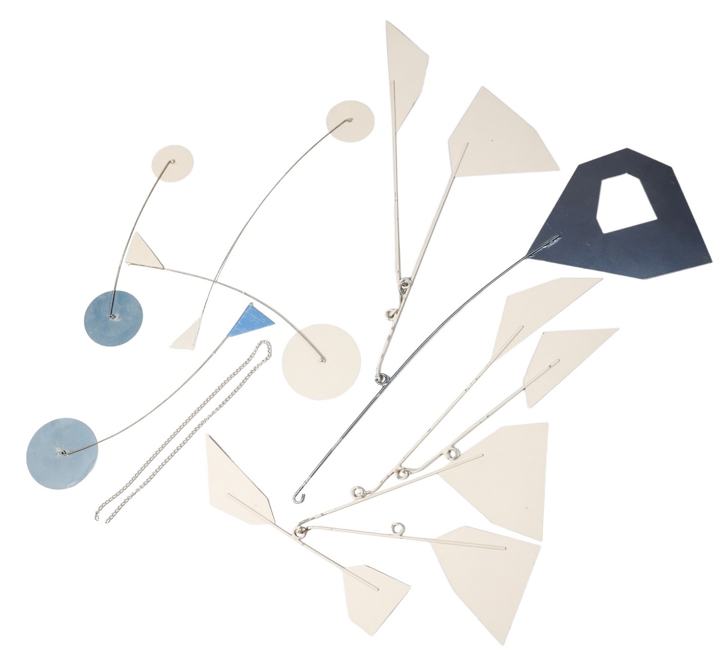 Painted metal geometric mobile,