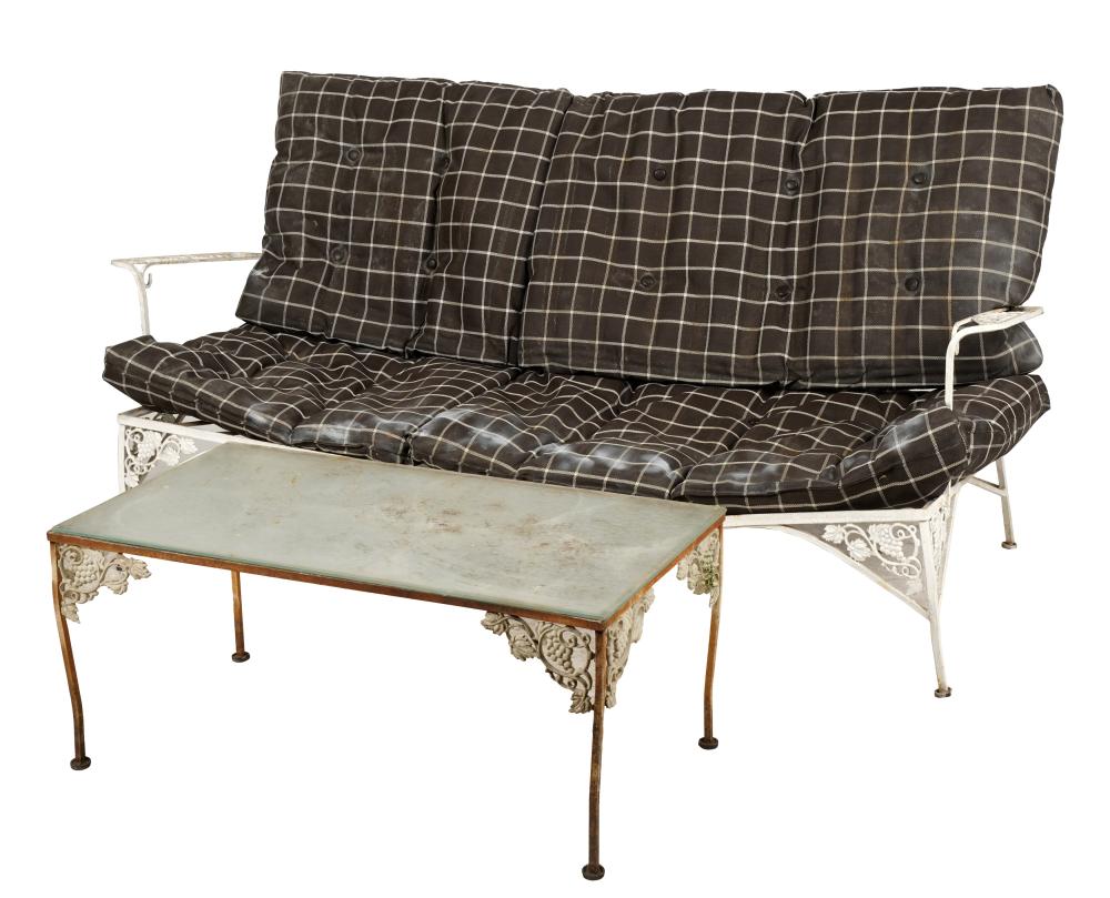 PAINTED METAL PATIO SETTEE AND SIDE
