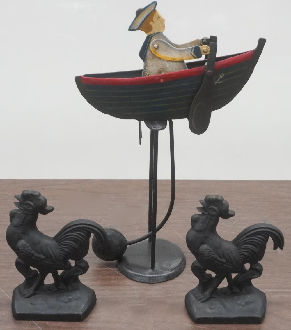 PAINTED METAL ROWBOAT WHIRLIGIG AND