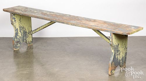 PAINTED MORTISED BENCH, 19TH