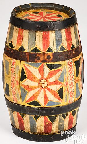 PAINTED OAK RUNDLET, 19TH C.Painted