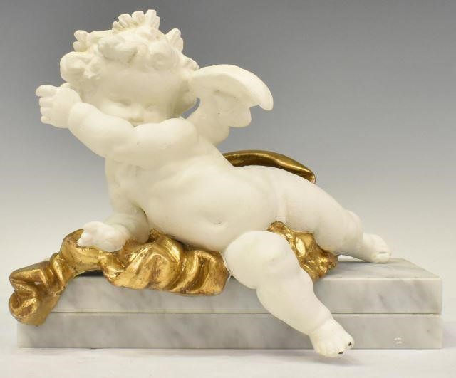 PAINTED PARCEL GILT WINGED CHERUB
