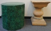 PAINTED PEDESTAL AND FAUX GREE