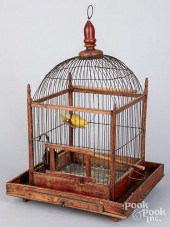 PAINTED PINE AND WIRE BIRDCAGE