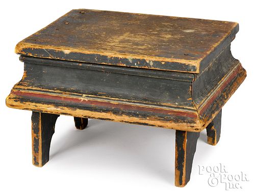 PAINTED PINE FOOTSTOOL, 19TH