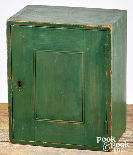 PAINTED PINE HANGING CUPBOARD, 19TH