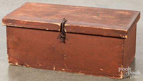 PAINTED PINE LOCK BOX, 19TH