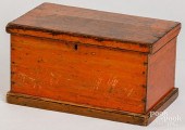 PAINTED PINE LOCK BOX, LATE 18