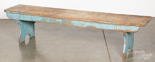 PAINTED PINE MORTISED BENCH, 19TH