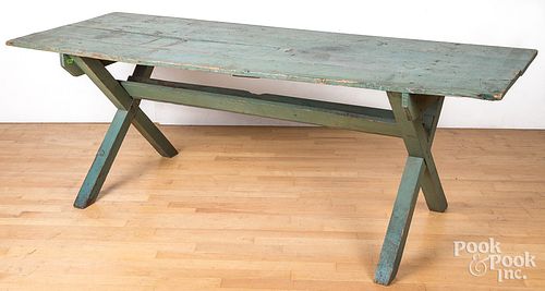 PAINTED PINE SAWBUCK TABLE, CA.