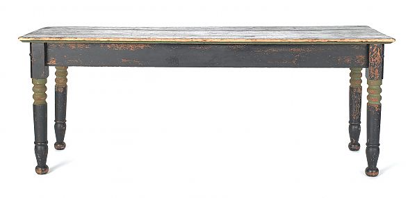 Painted pine school bench 19th c.