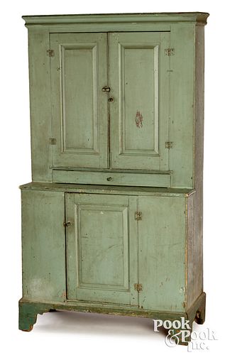 PAINTED PINE STEPBACK CUPBOARD, CA.