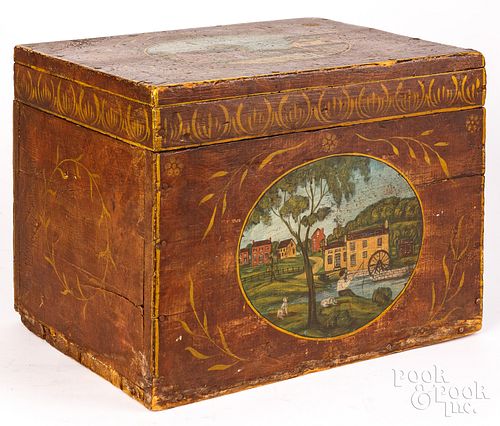 PAINTED PINE STORAGE BOX, 19TH