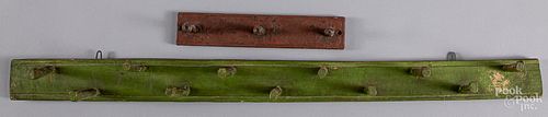 PAINTED PINE WALL MOUNTED PEG RACK,