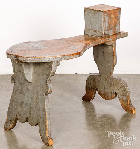PAINTED PINE WORK BENCH, 19TH
