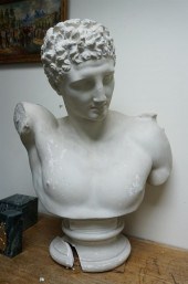PAINTED PLASTER BUST OF ROMAN
