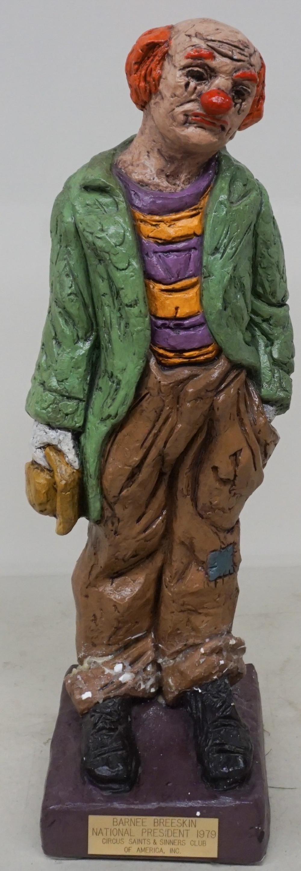 PAINTED PLASTER FIGURE OF CLOWN (AS