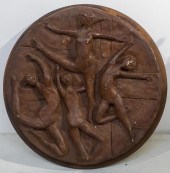 PAINTED PLASTER ROUND PLAQUE O