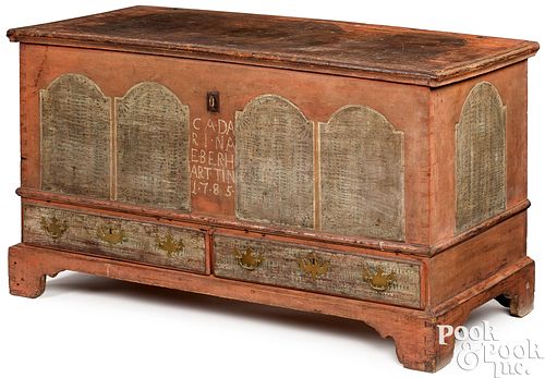 PAINTED POPLAR DOWER CHEST, DATED