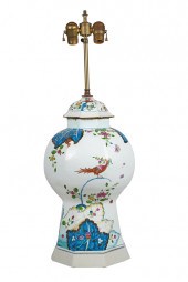 PAINTED PORCELAIN COVERED URNm