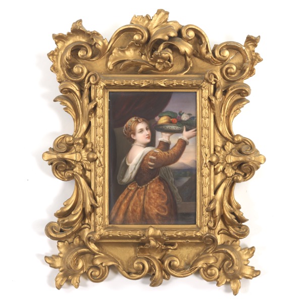 PAINTED PORCELAIN PLAQUE OF A WOMAN